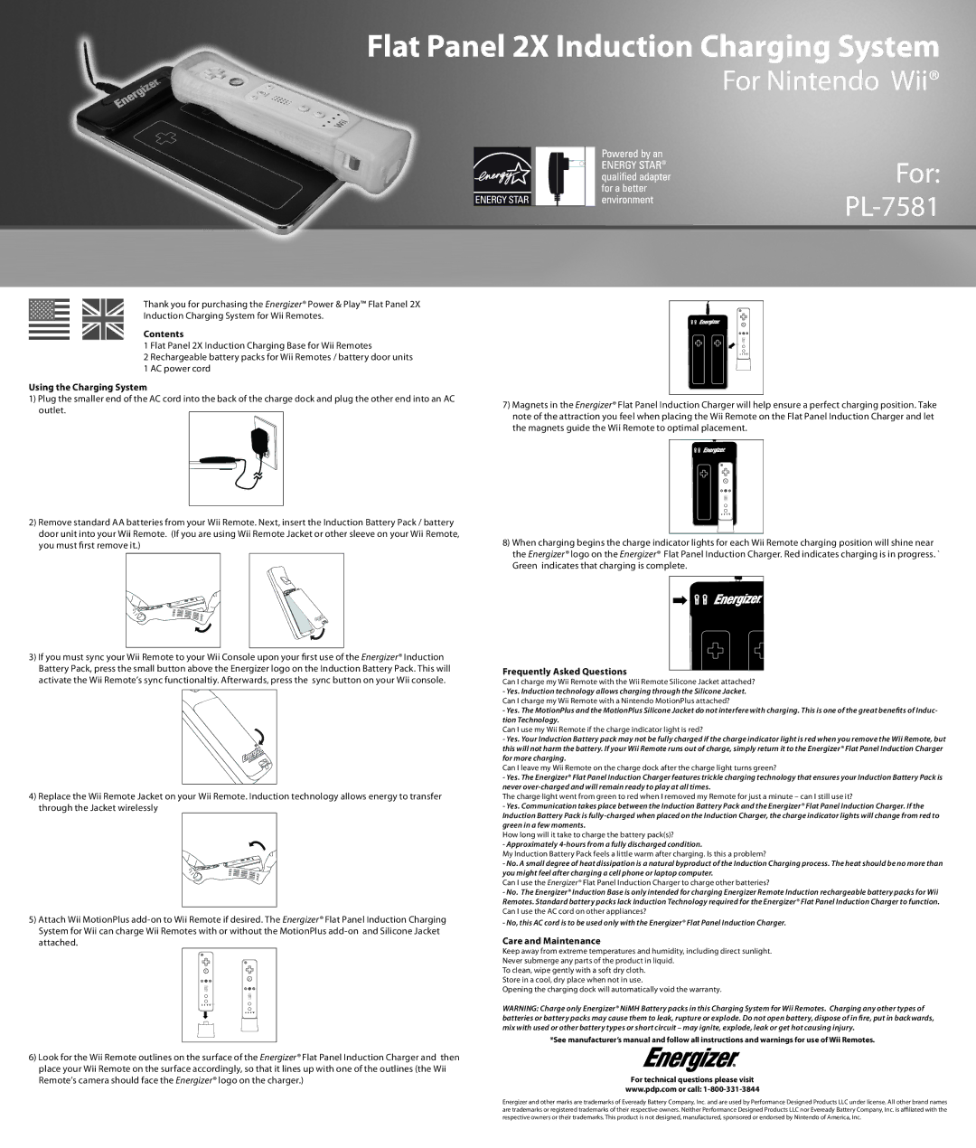 PDP PL-7581 manual Contents, Using the Charging System, Frequently Asked Questions, Care and Maintenance 