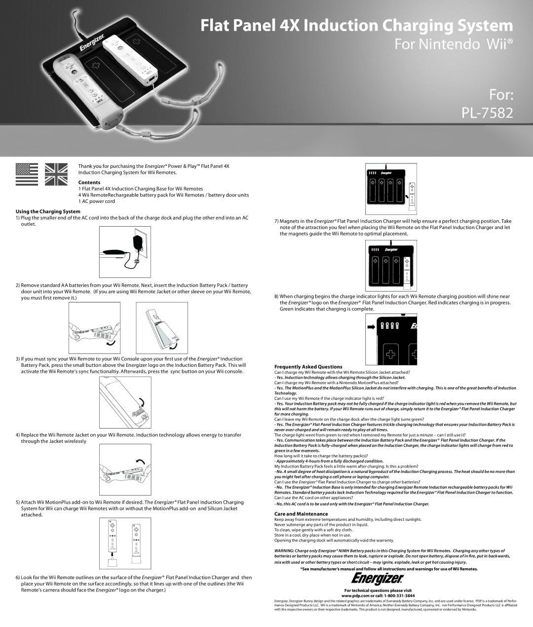 PDP PL-7582 manual Contents, Using the Charging System, Frequently Asked Questions, Care and Maintenance 