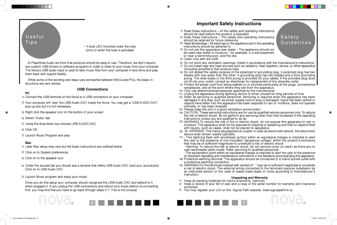 Peachtree Audio Nova manual E f u l P s, F e t y, I d e l i n e s 