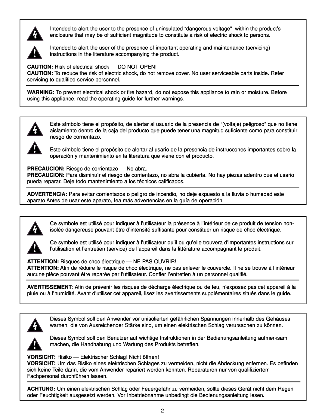Peavey 100 manual CAUTION Risk of electrical shock - DO NOT OPEN, PRECAUCION Riesgo de corrientazo - No abra 