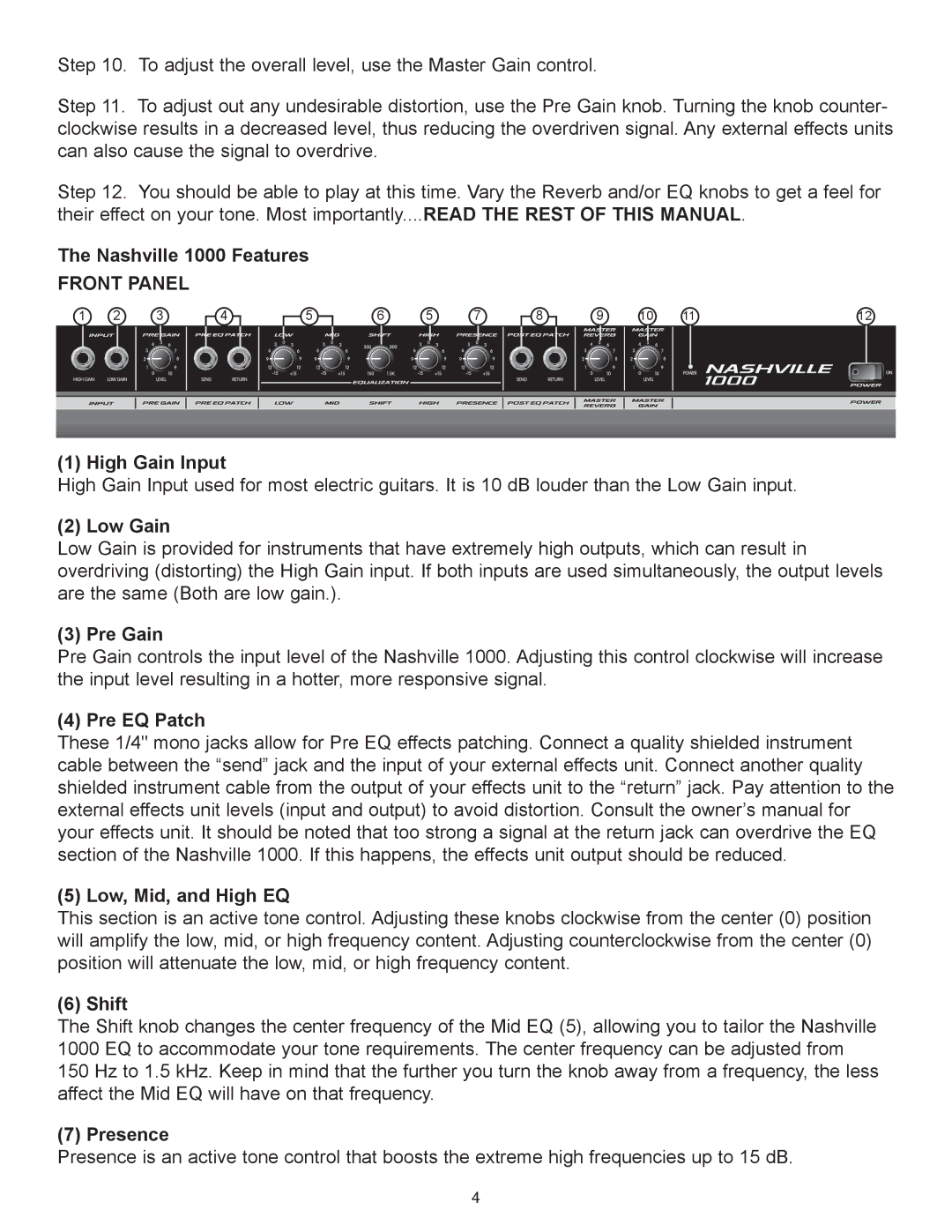 Peavey 1000 manual Front Panel 