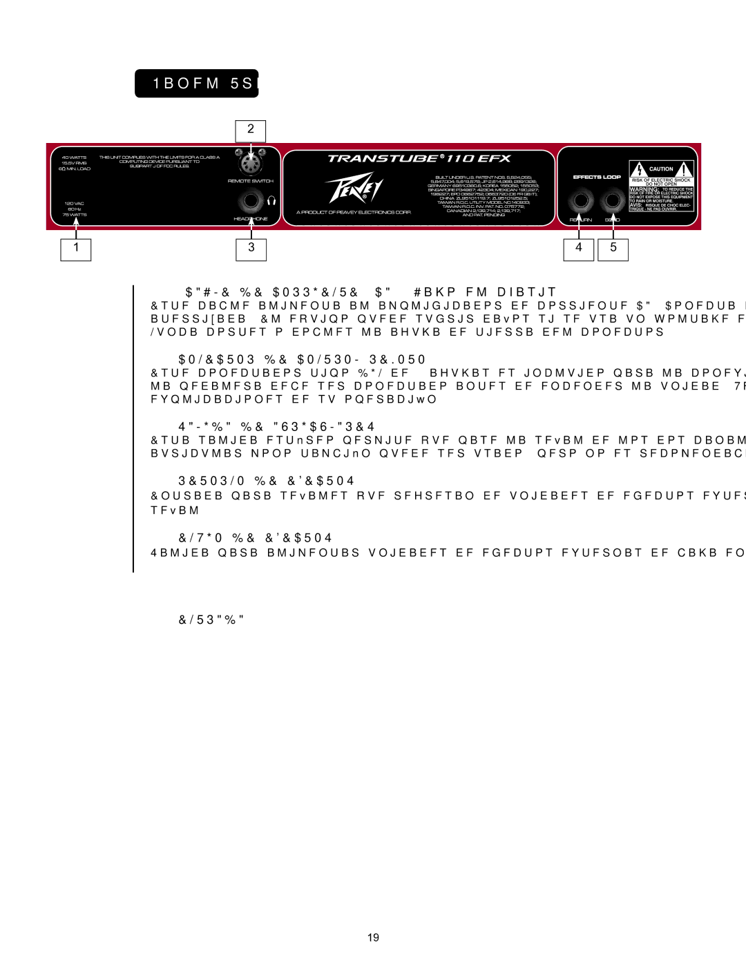 Peavey 110 EFX operation manual Panel Trasero 