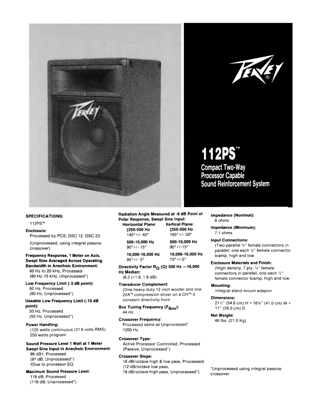 Peavey 112PS manual 