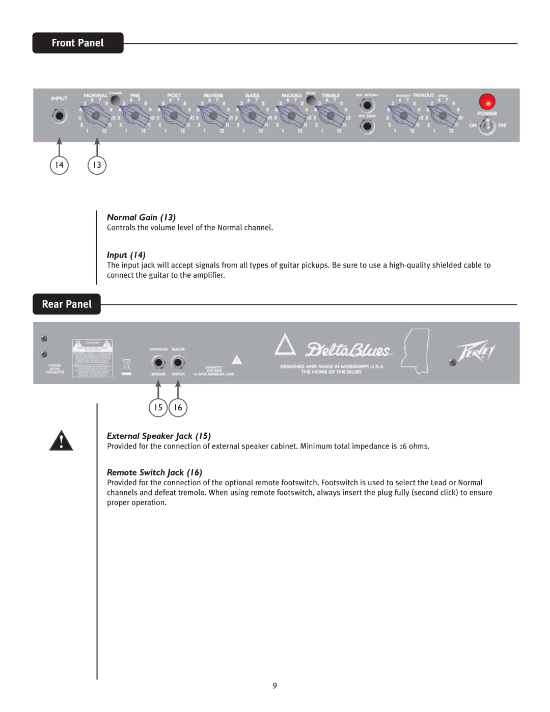 Peavey 210, 115 manual Rear Panel 