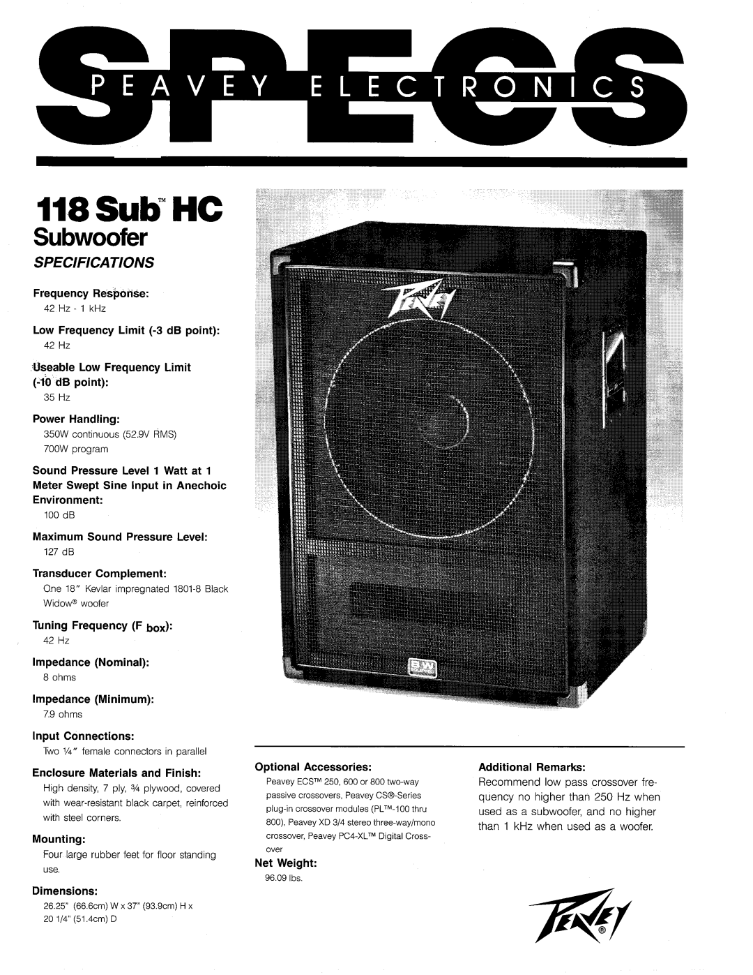 Peavey 118 Sub HC manual 