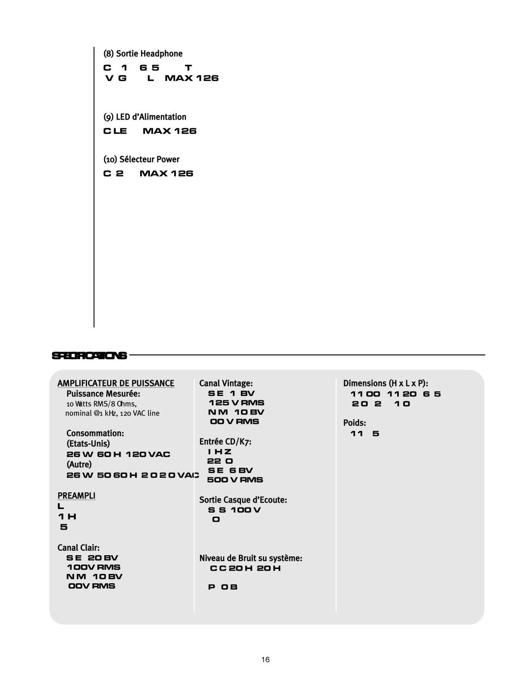 Peavey 126 owner manual Amplificateur DE Puissance, Preampli 