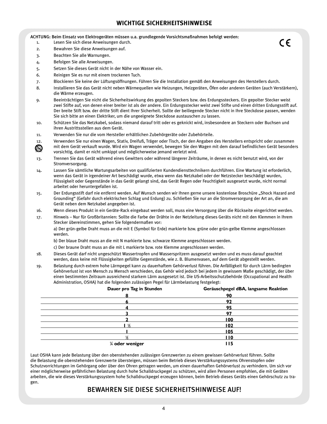 Peavey 1400, 2000 owner manual Bewahren SIE Diese Sicherheitshinweise AUF 