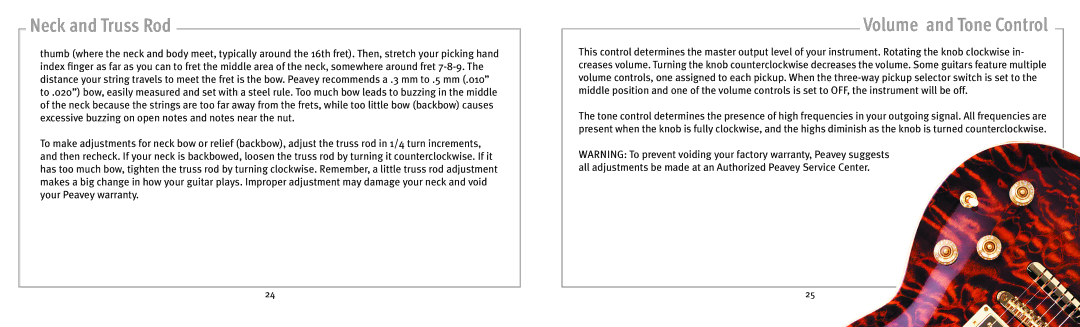 Peavey 141211105 owner manual Volume and Tone Control 