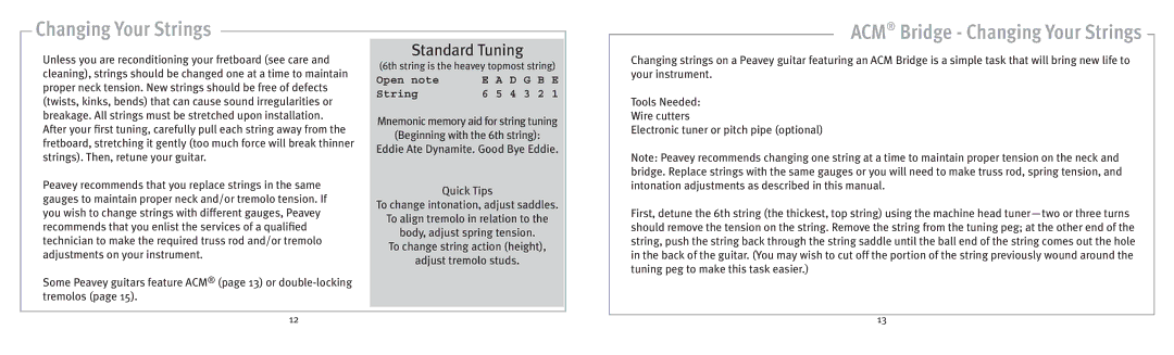 Peavey 141211105 owner manual ACM Bridge Changing Your Strings 