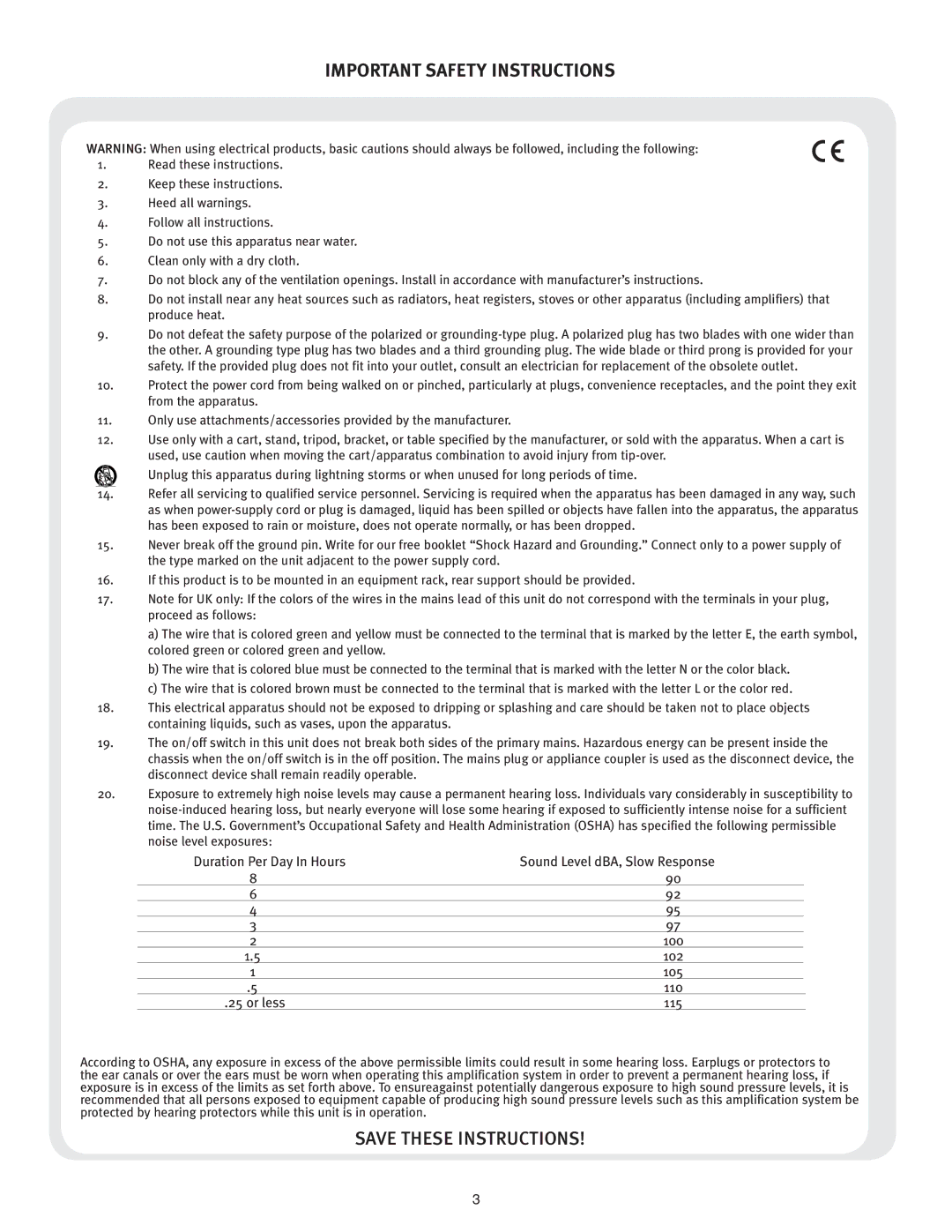 Peavey 15 D manual Important Safety Instructions 