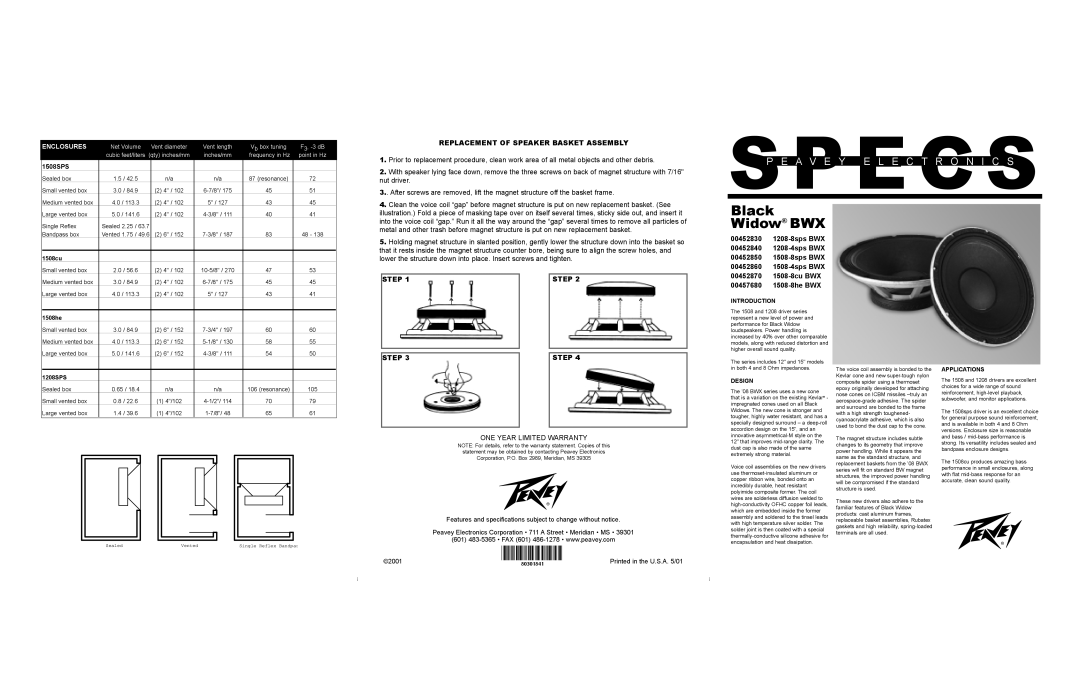 Peavey 1208-8sps BWX, 1508-8he BWX, 1508-4sps BWX, 1508-8sps BWX, 1208-4sps BWX warranty Introduction, Design, Applications 