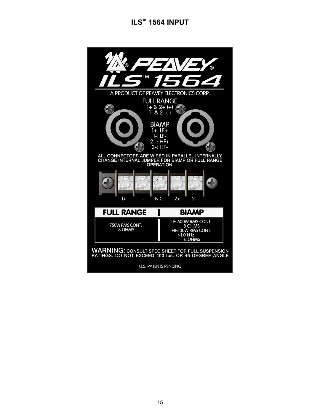 Peavey specifications ILS 1564 Input 