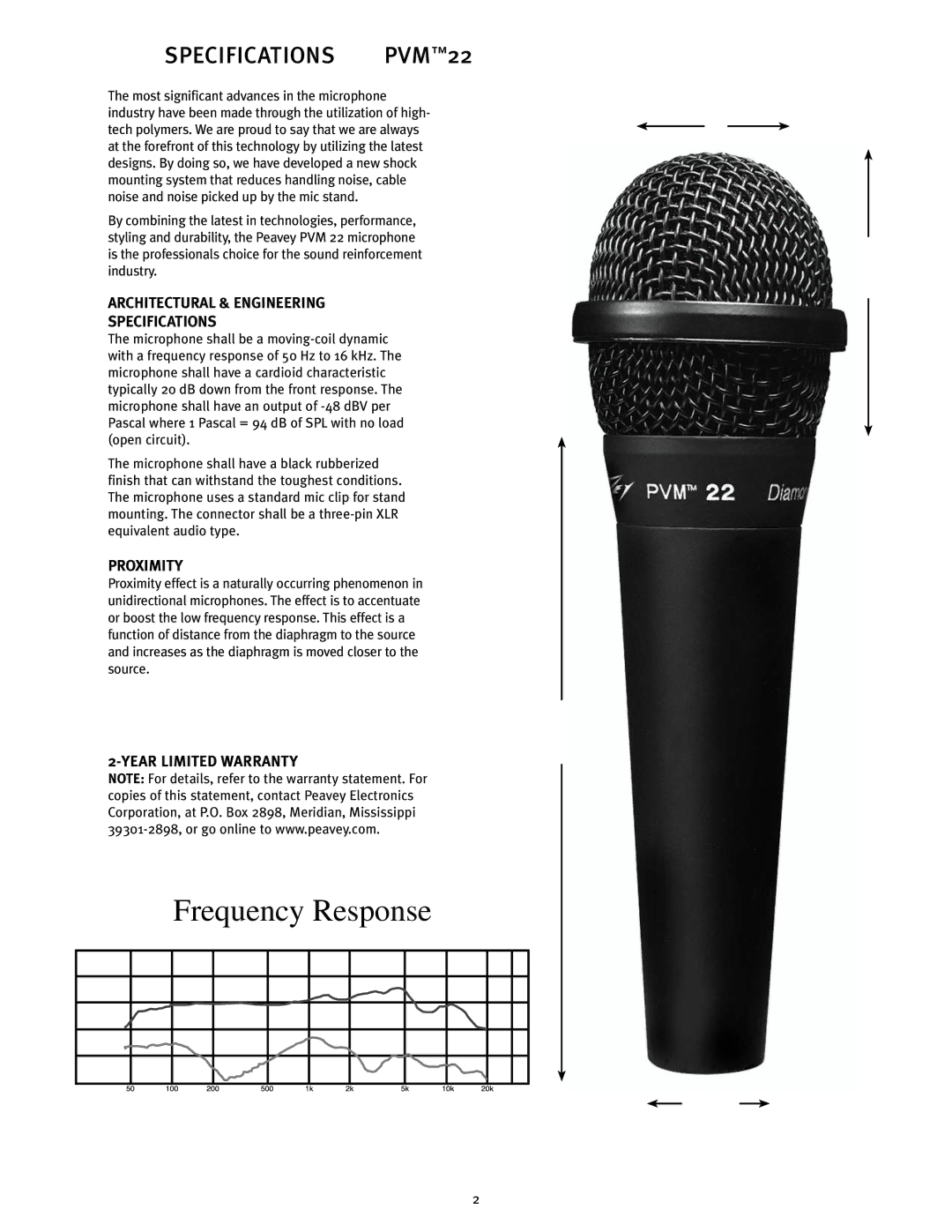 Peavey 22 specifications Frequency Response 