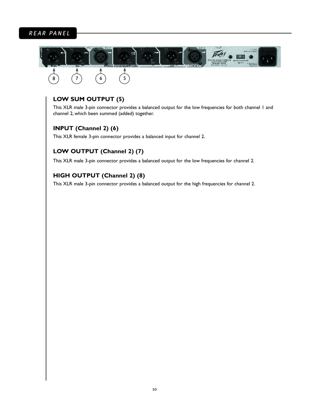 Peavey 23XO manual LOW SUM Output, Input Channel 2, LOW Output Channel 2, High Output Channel 2 