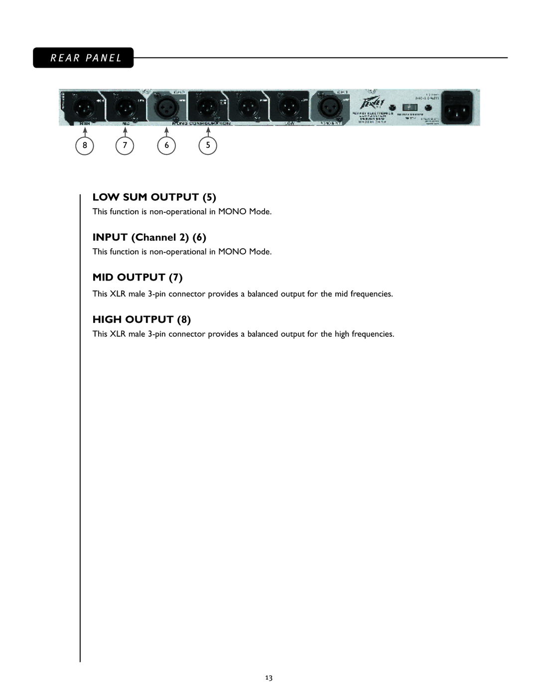 Peavey 23XO manual MID Output, High Output 