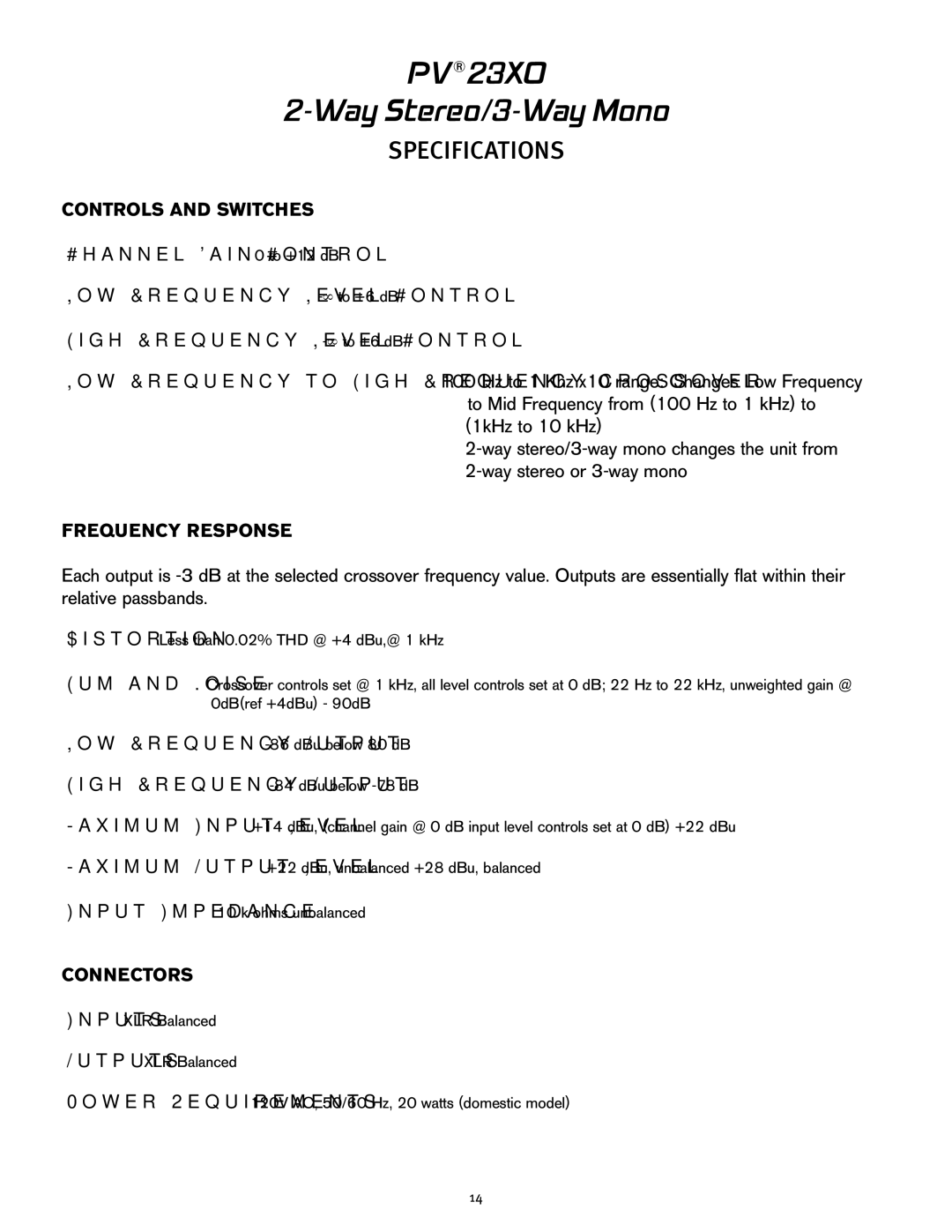 Peavey 23XO manual Controls and Switches, Frequency Response, Connectors 