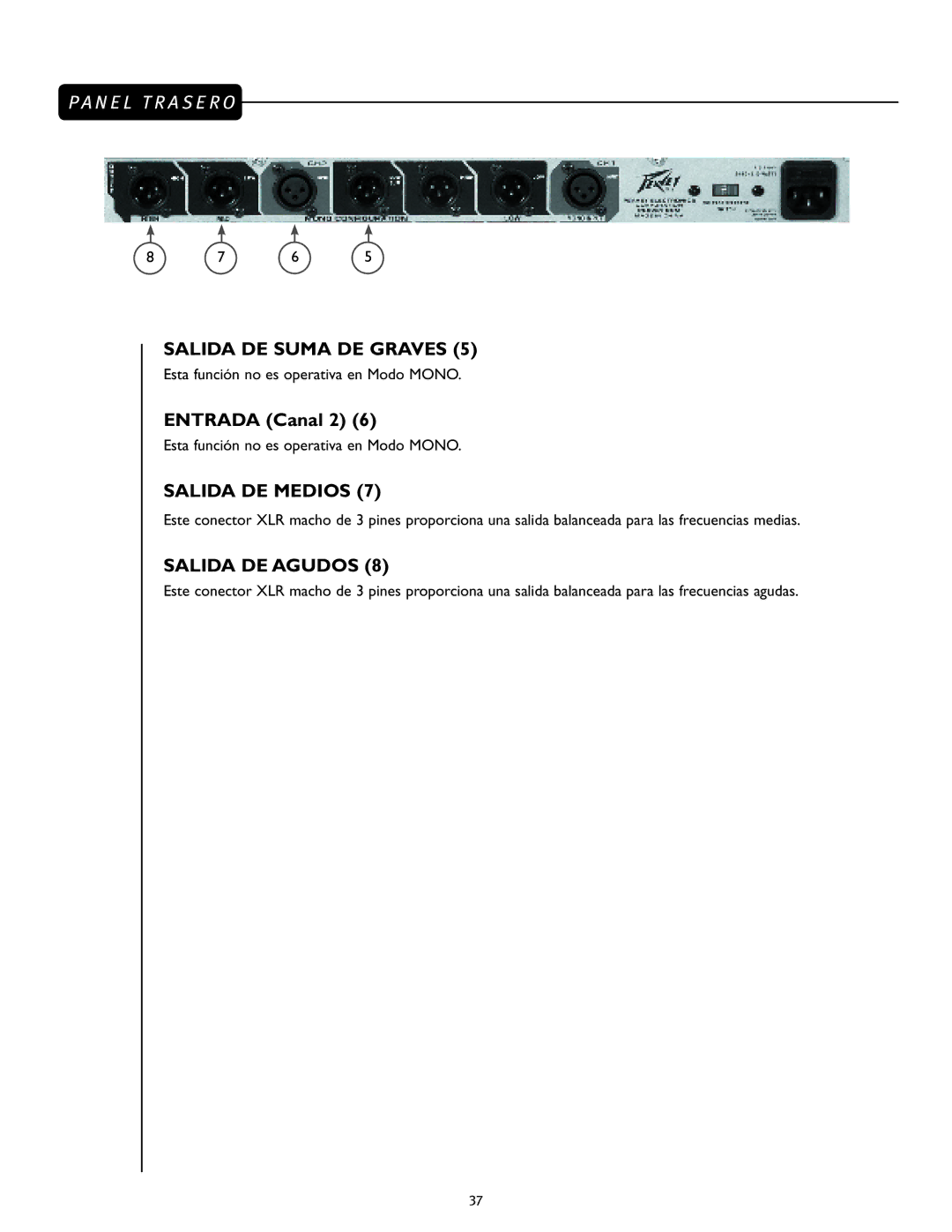 Peavey 23XO manual Salida DE Medios, Salida DE Agudos 