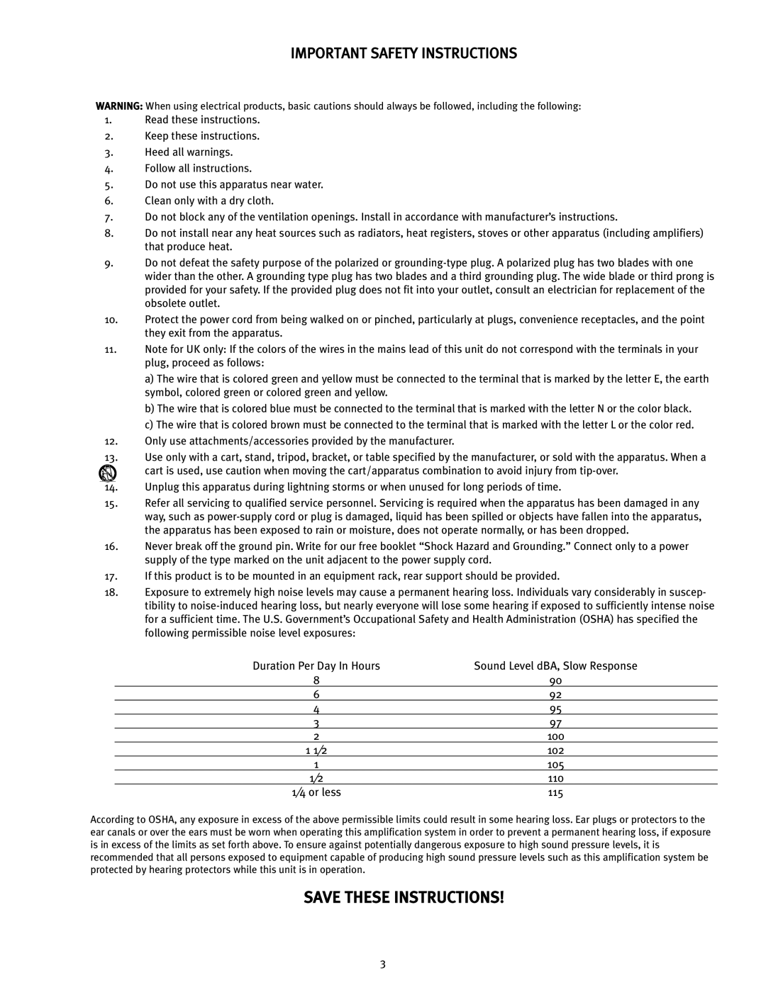 Peavey 2443/3243 user manual Important Safety Instructions 