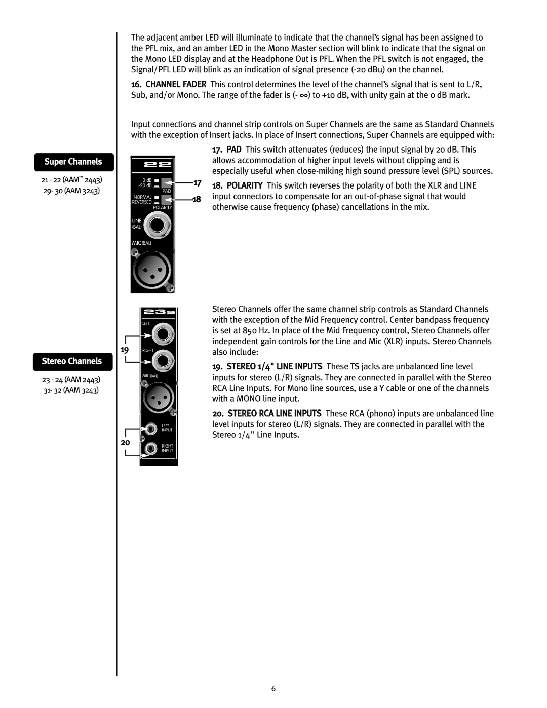 Peavey 2443/3243 user manual Super Channels, Stereo Channels 