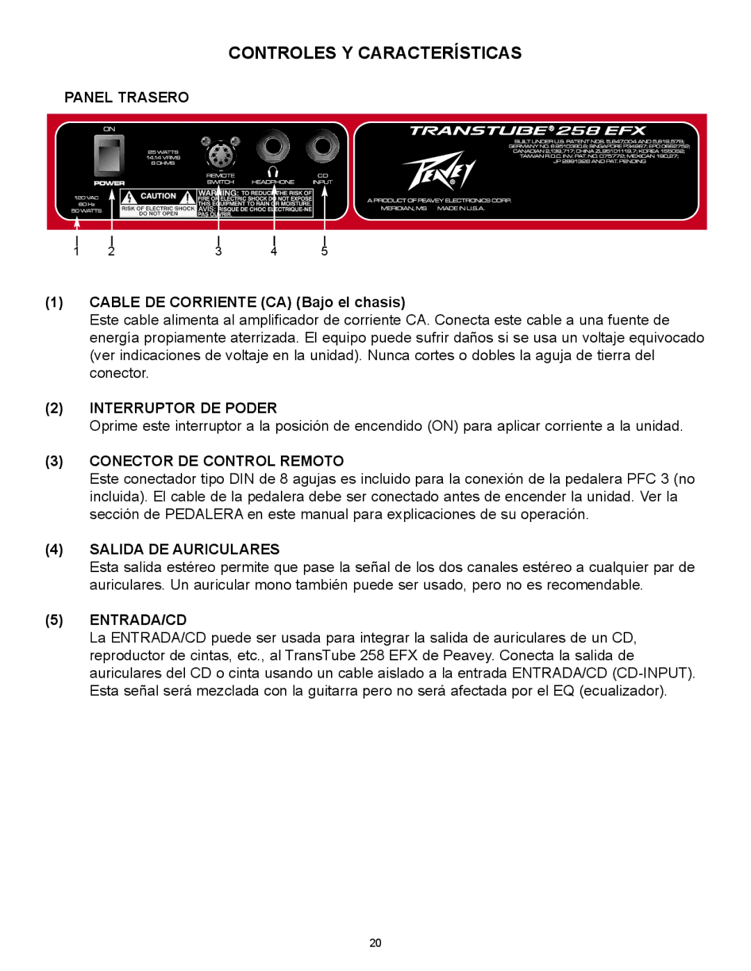 Peavey 258 EFX operation manual Controles Y Características 