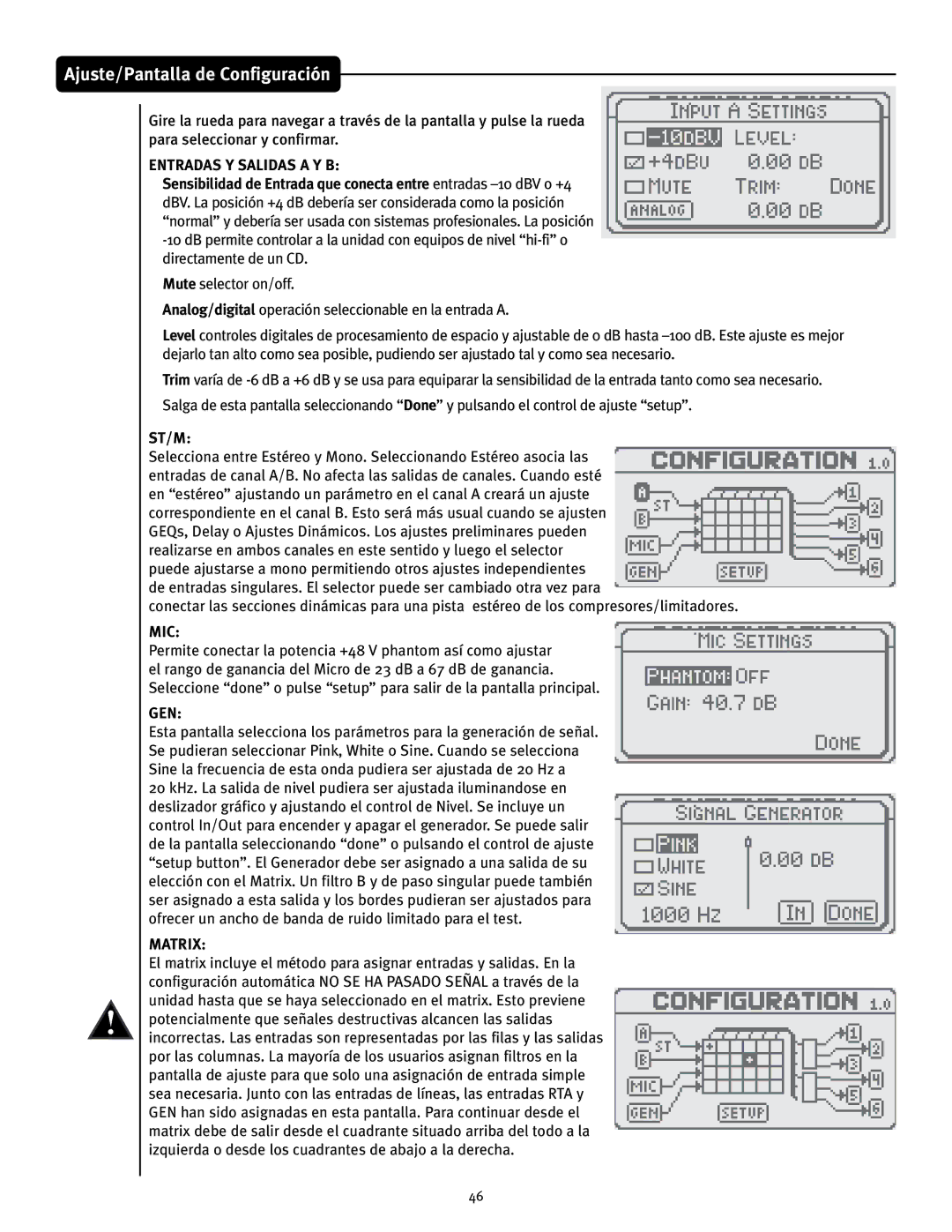 Peavey 26 manual Ajuste/Pantalla de Configuración, Entradas Y Salidas a Y B 