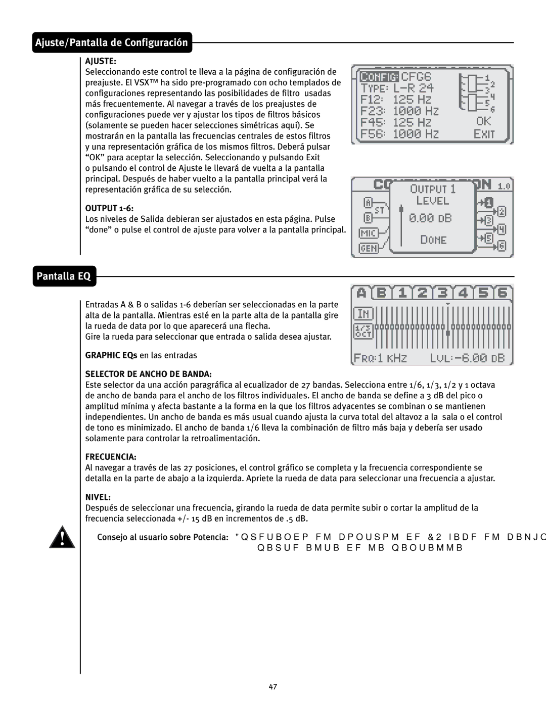 Peavey 26 manual Pantalla EQ, Ajuste, Selector DE Ancho DE Banda, Frecuencia, Nivel 