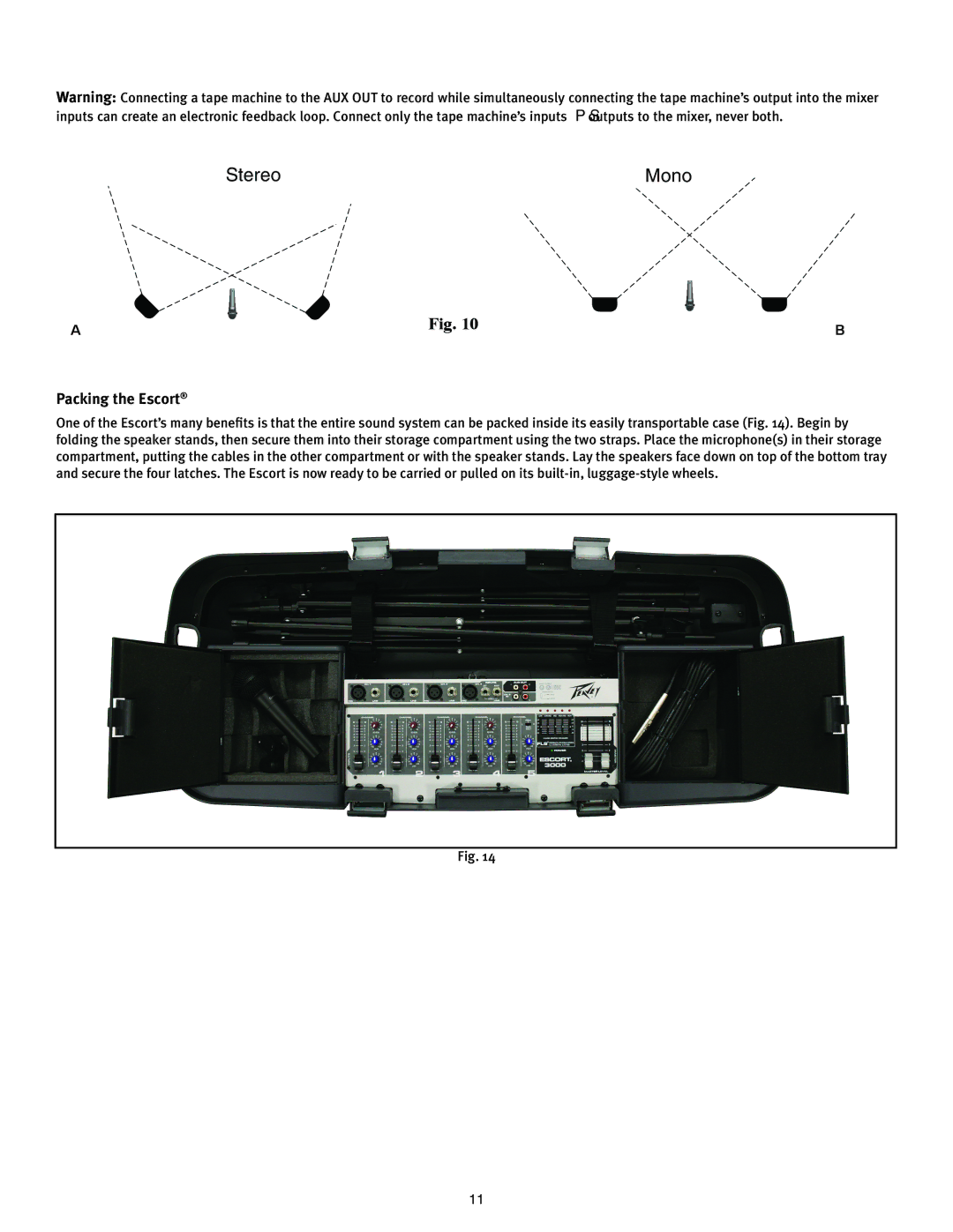 Peavey 3000 manual Mono, Packing the Escort 