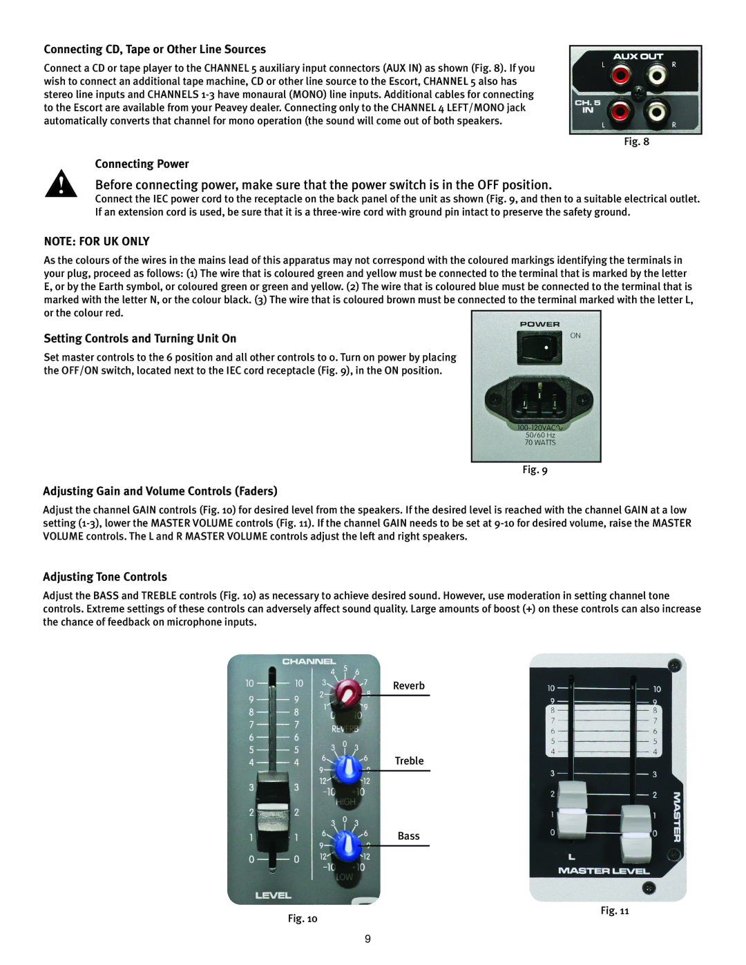 Peavey 3000 manual Connecting CD, Tape or Other Line Sources, Connecting Power, Setting Controls and Turning Unit On 