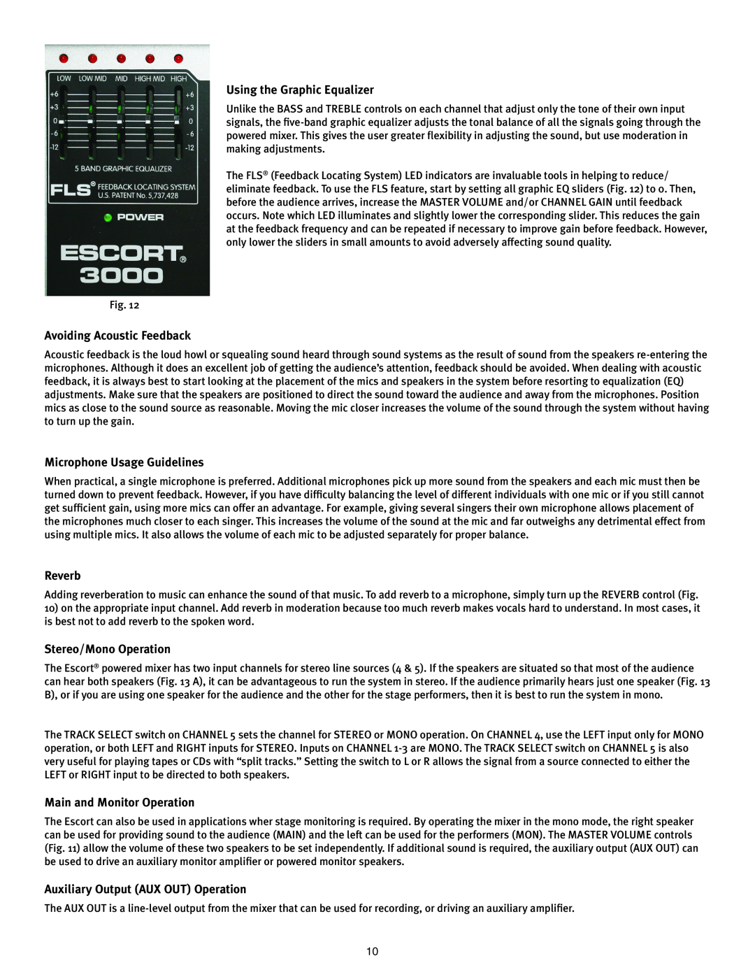Peavey 3000 manual Using the Graphic Equalizer, Avoiding Acoustic Feedback, Microphone Usage Guidelines, Reverb 