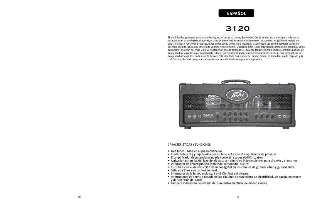 Peavey 3120 manual Características Y Funciones 