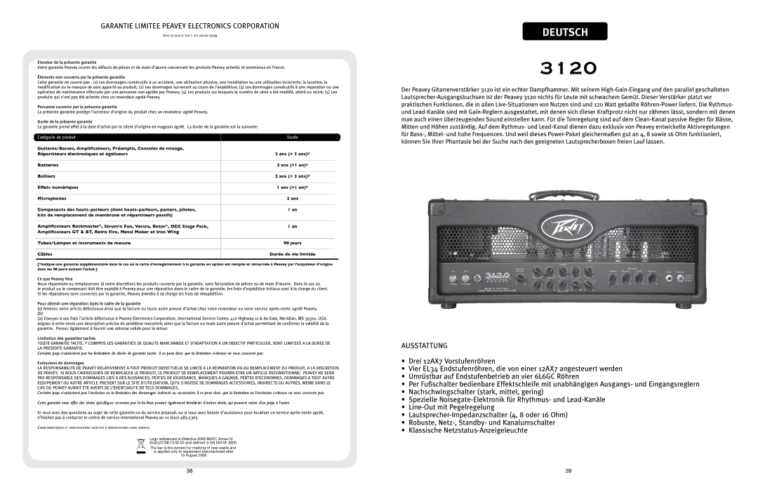 Peavey 3120 Garantie Limitee Peavey Electronics Corporation, Ausstattung, Catégorie de produit, Exclusions de dommages 