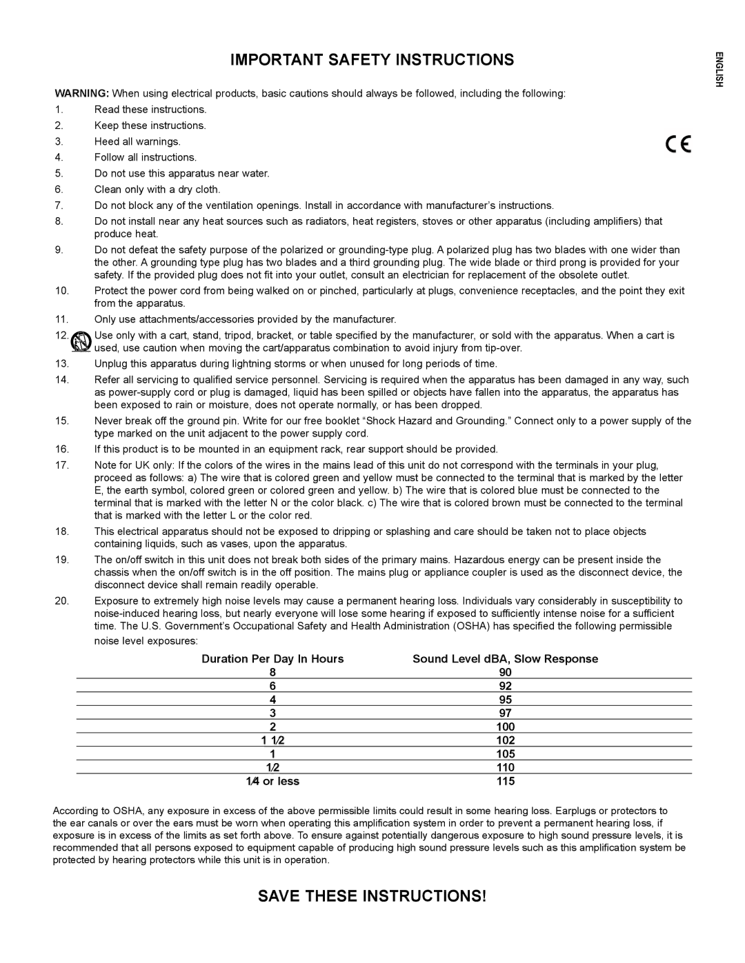 Peavey 35XO manual Important Safety Instructions 