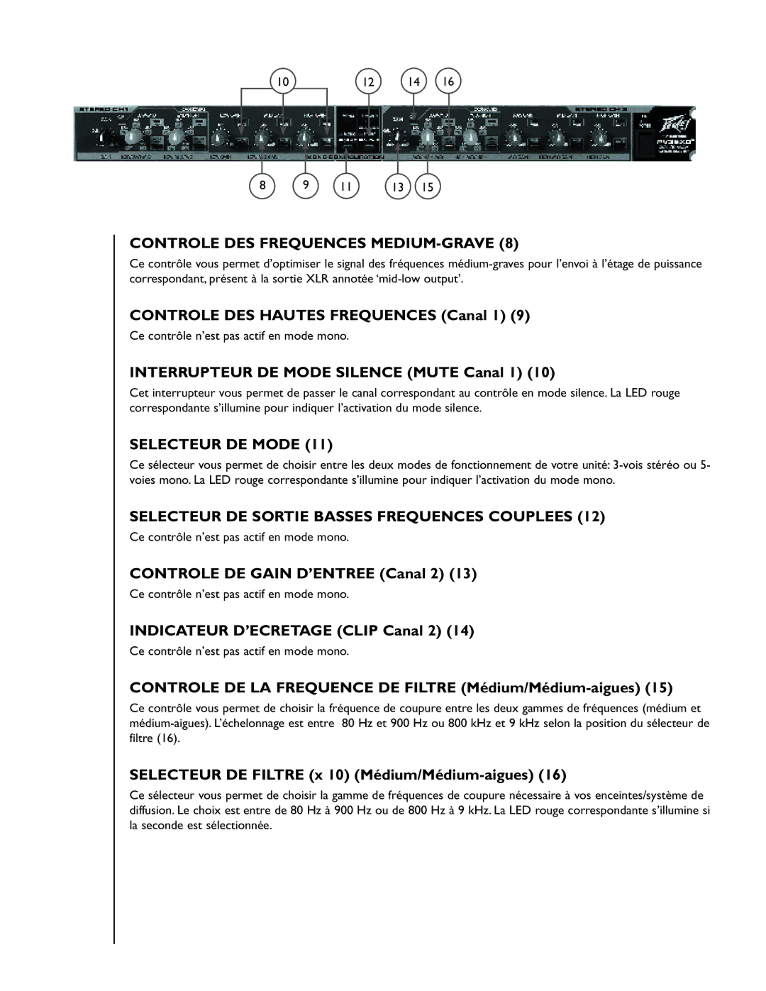 Peavey 35XO manual Controle DES Frequences MEDIUM-GRAVE, Controle DE LA Frequence DE Filtre Médium/Médium-aigues 