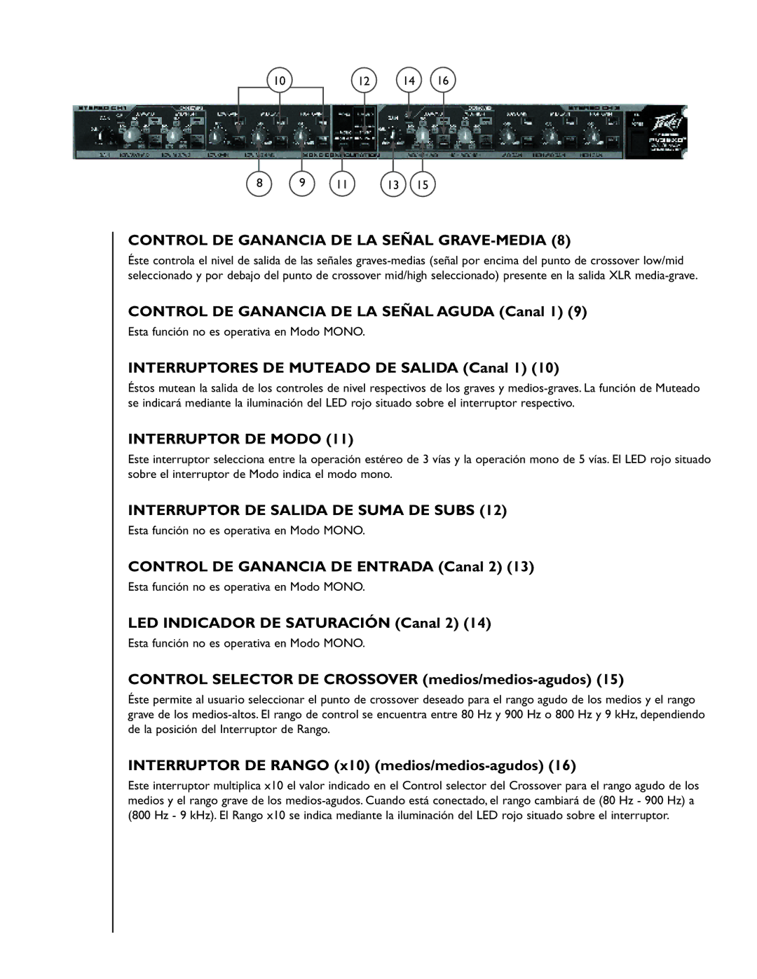 Peavey 35XO manual Control DE Ganancia DE LA Señal GRAVE-MEDIA, Control Selector DE Crossover medios/medios-agudos 