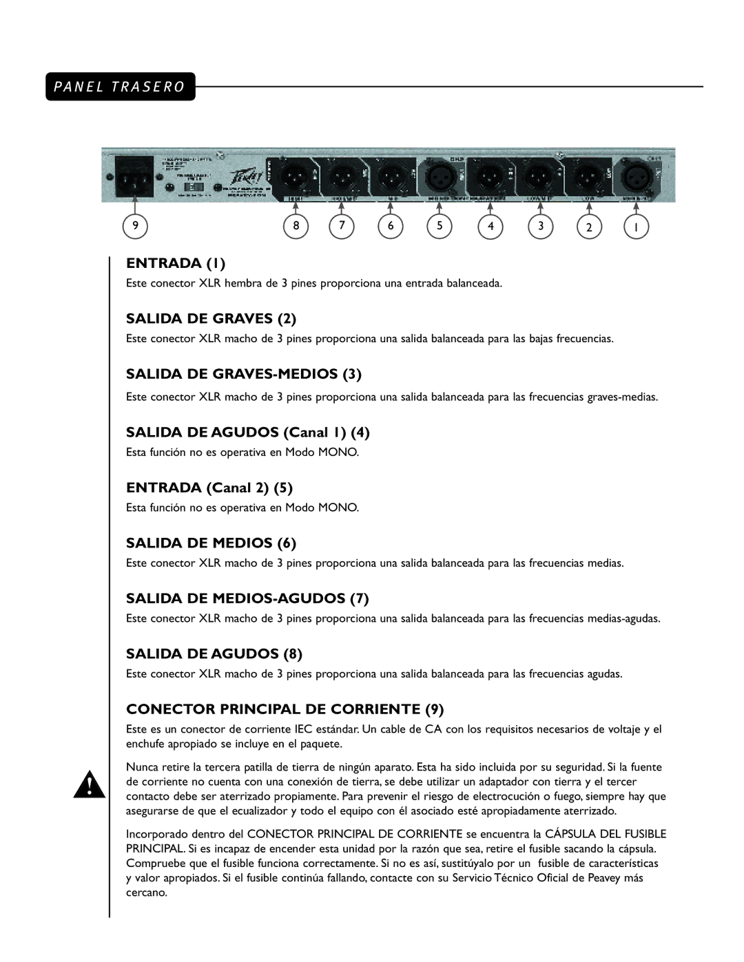 Peavey 35XO manual Entrada, Salida DE Graves, Salida DE GRAVES-MEDIOS, Salida DE Medios, Salida DE MEDIOS-AGUDOS 