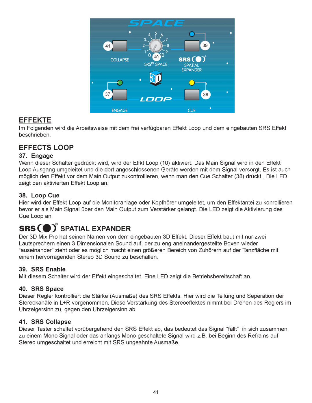 Peavey 3D Mix Pro manual Effekte, Effects Loop 