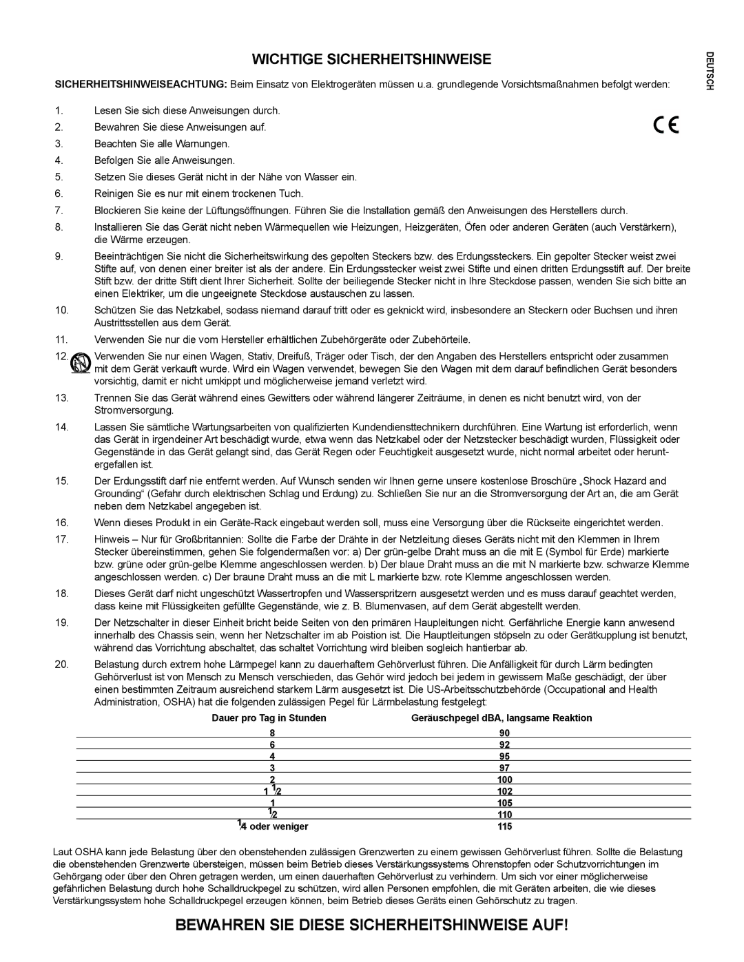 Peavey 4000, 3000, 4080 owner manual Bewahren SIE Diese Sicherheitshinweise AUF 