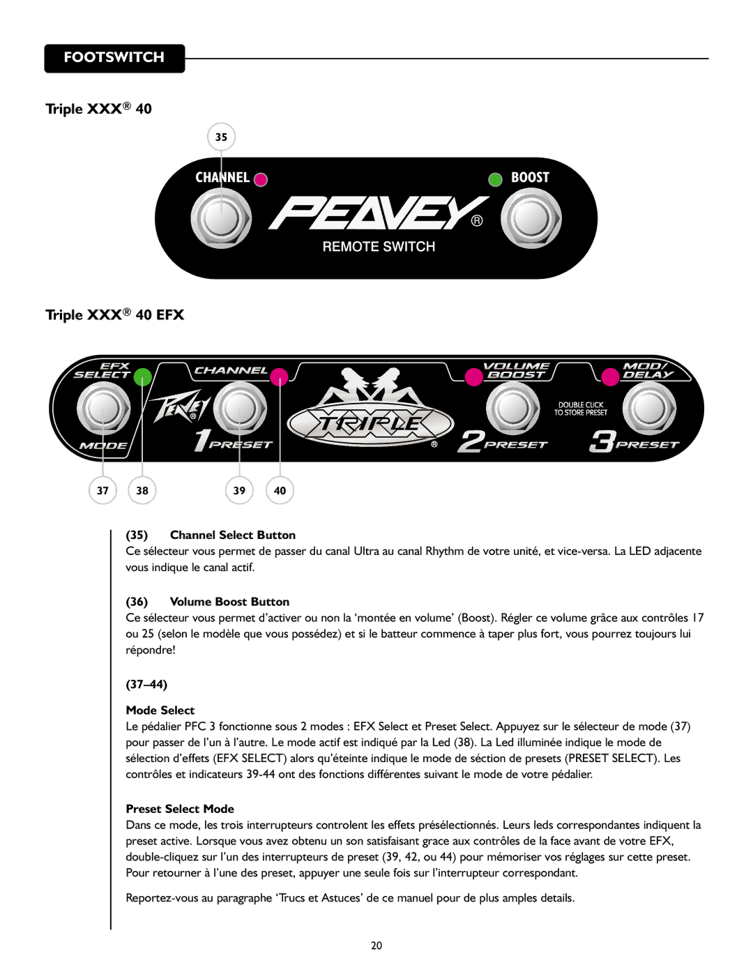 Peavey 40/EFX owner manual Footswitch 