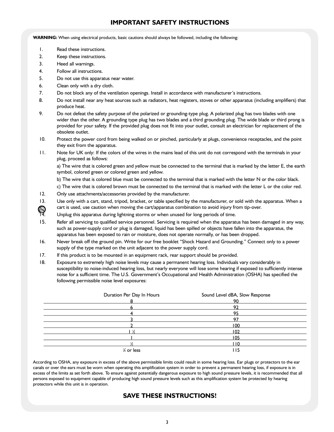 Peavey 40/EFX owner manual Important Safety Instructions 