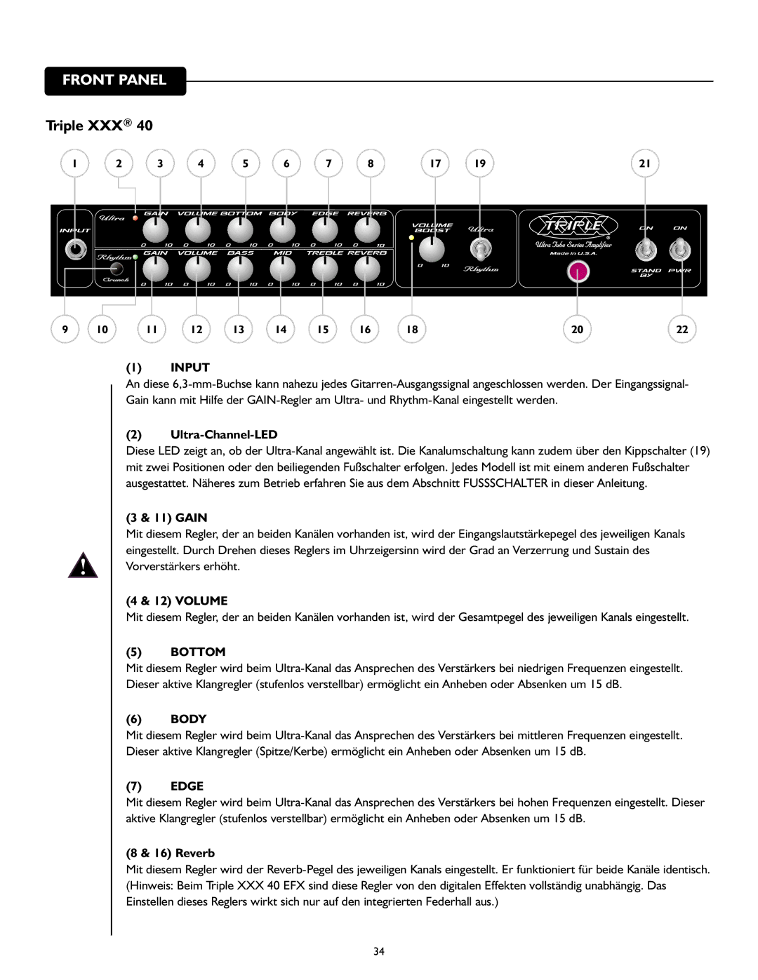 Peavey 40/EFX owner manual Triple XXX, Ultra-Channel-LED 