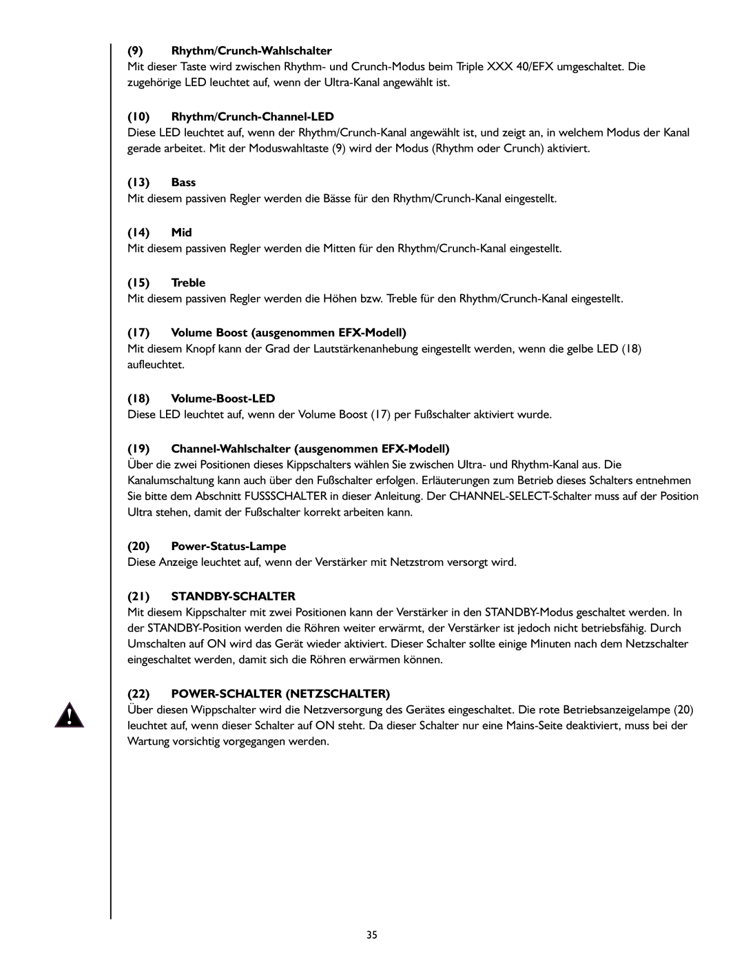 Peavey 40/EFX owner manual Standby-Schalter, POWER-SCHALTER Netzschalter 