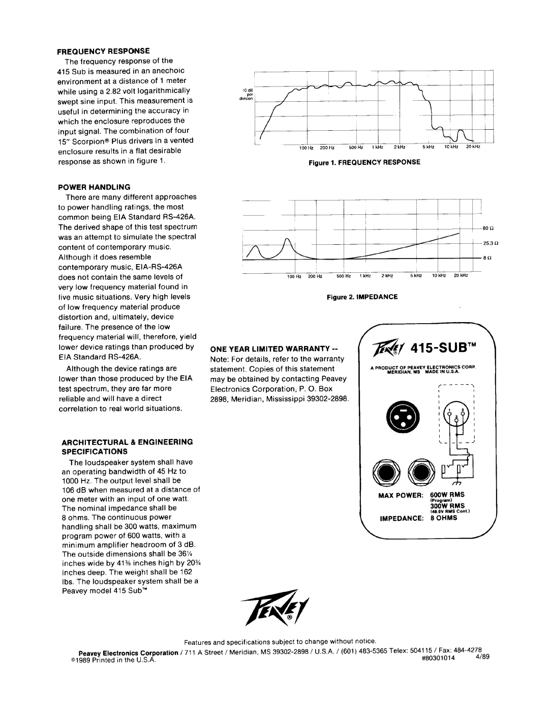 Peavey 415 Sub manual 