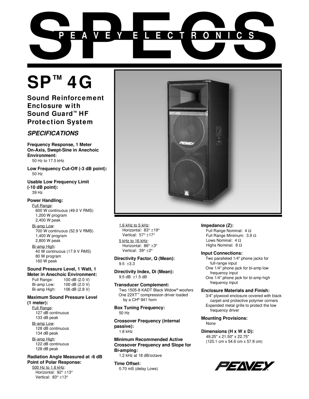 Peavey specifications SP 4G 