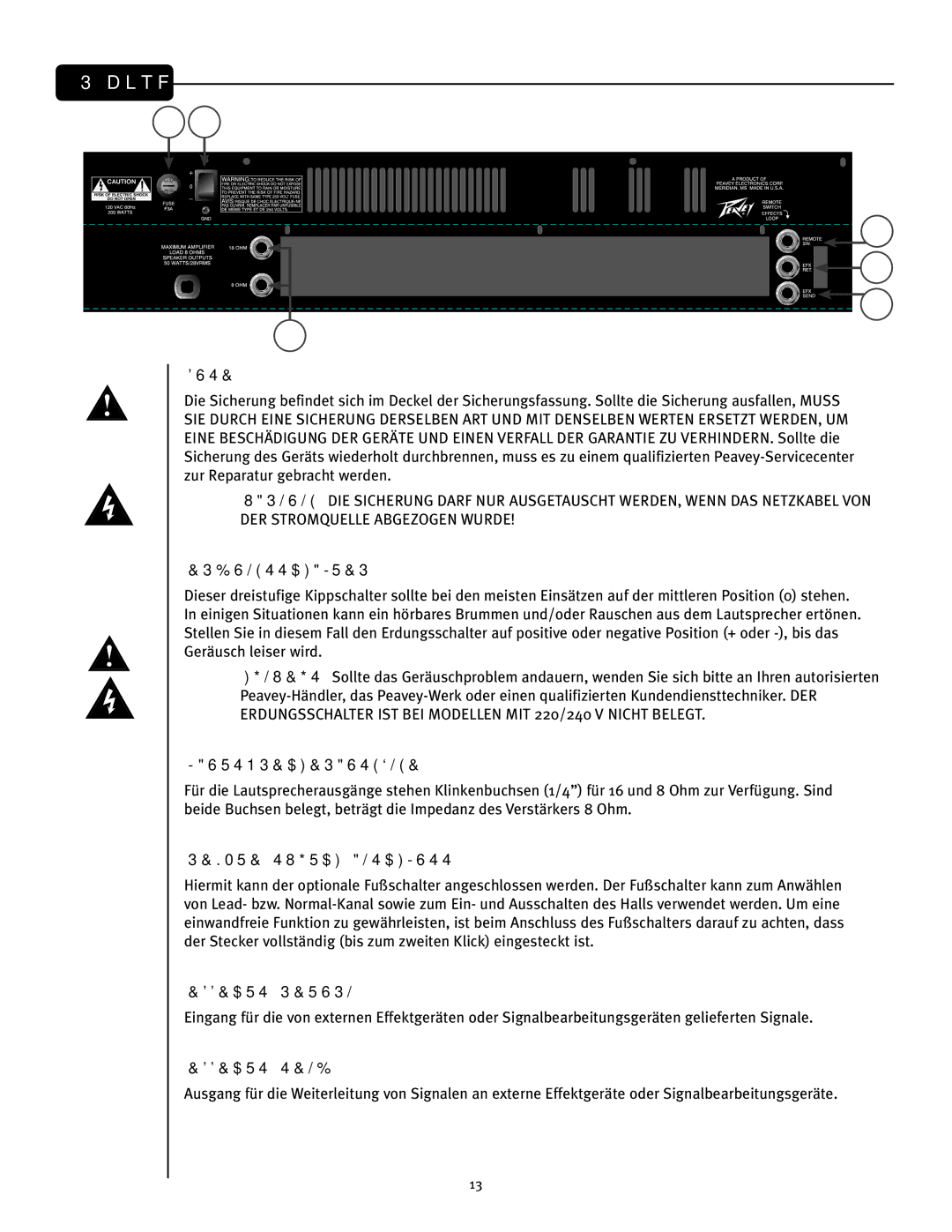 Peavey 50 410, 50 212 manual Erdungsschalter, Lautsprecherausgänge, Remote-Switch-Anschluss 