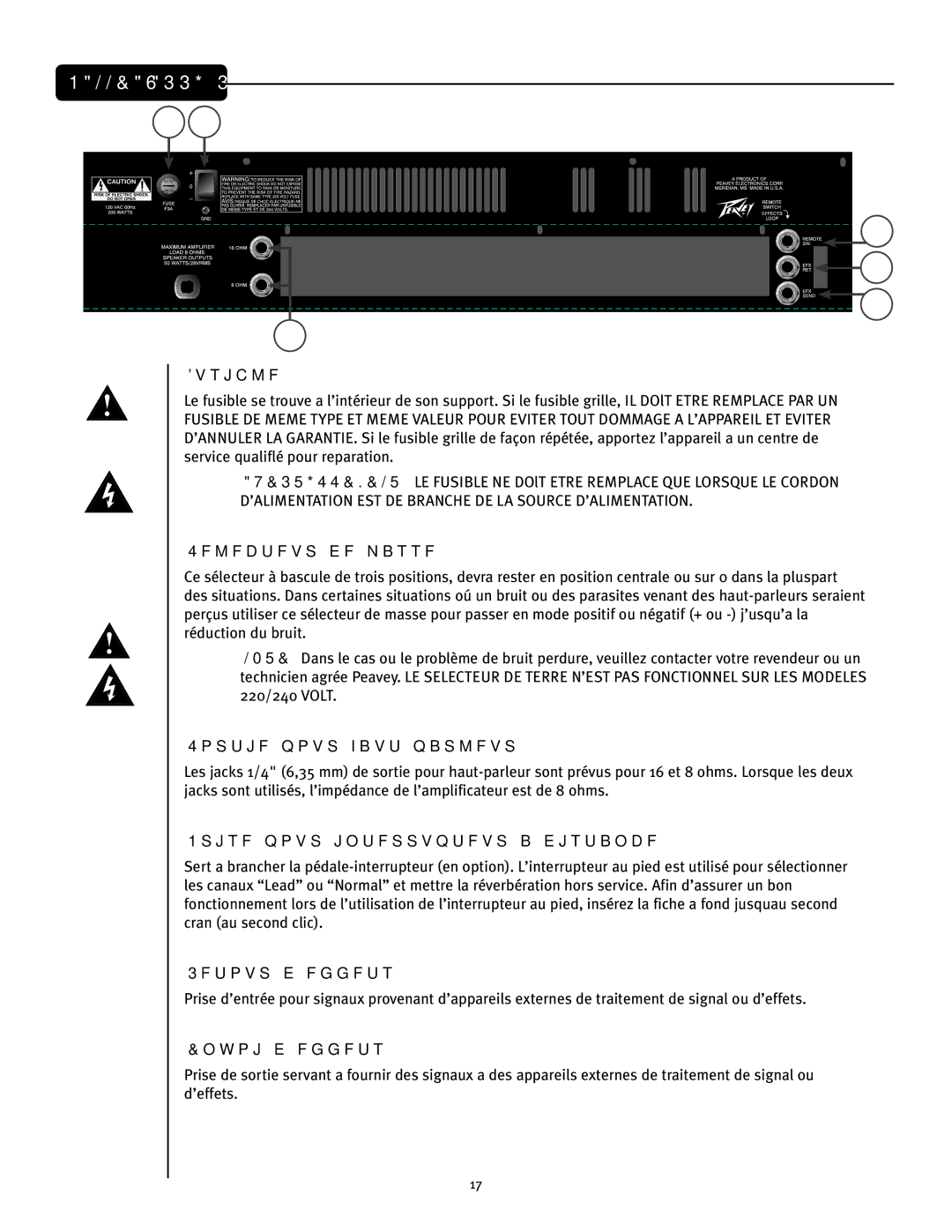 Peavey 50 410, 50 212 manual Panneau Arrière 