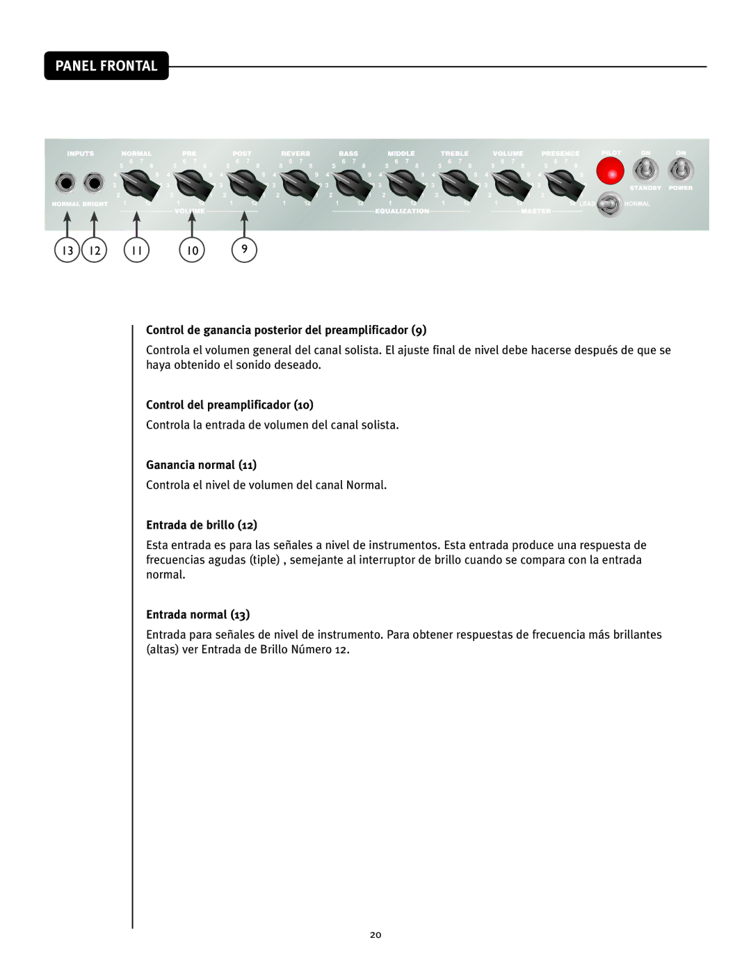 Peavey 50 212, 50 410 manual Control de ganancia posterior del preamplificador, Control del preamplificador, Ganancia normal 