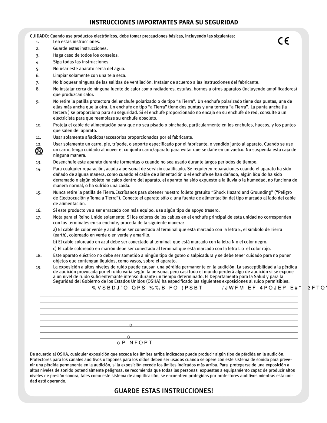 Peavey 50 212, 50 410 manual Instrucciones Importantes Para SU Seguridad, ⁄ 4 o menos 