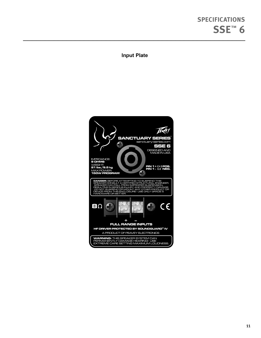 Peavey 6 specifications Input Plate 