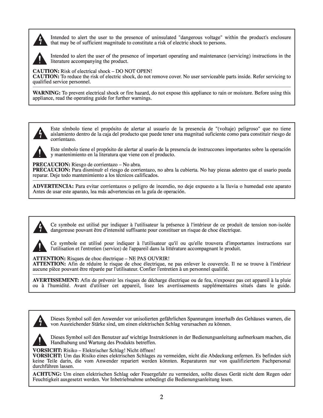 Peavey 646-049 manual CAUTION Risk of electrical shock - DO NOT OPEN 