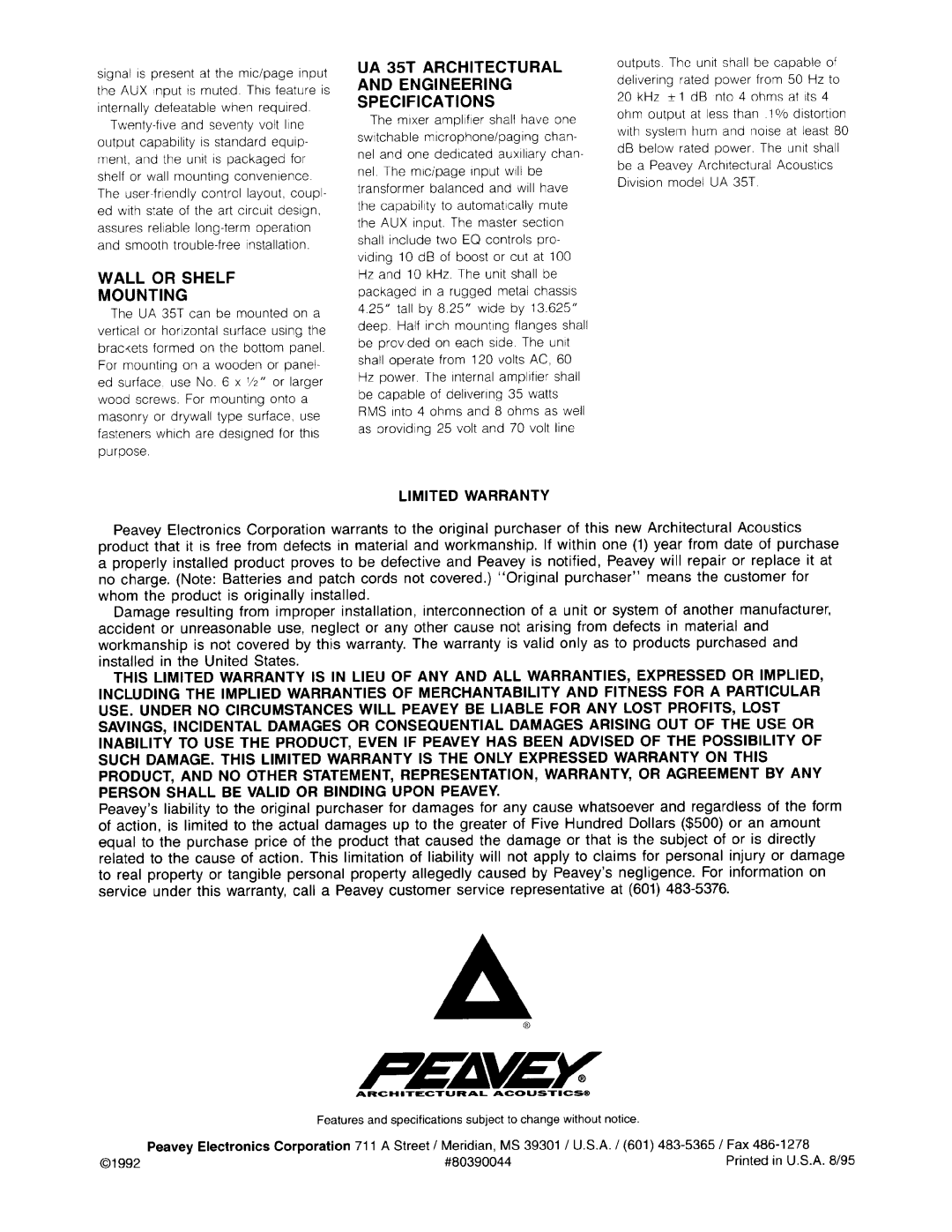 Peavey 650-004 manual 